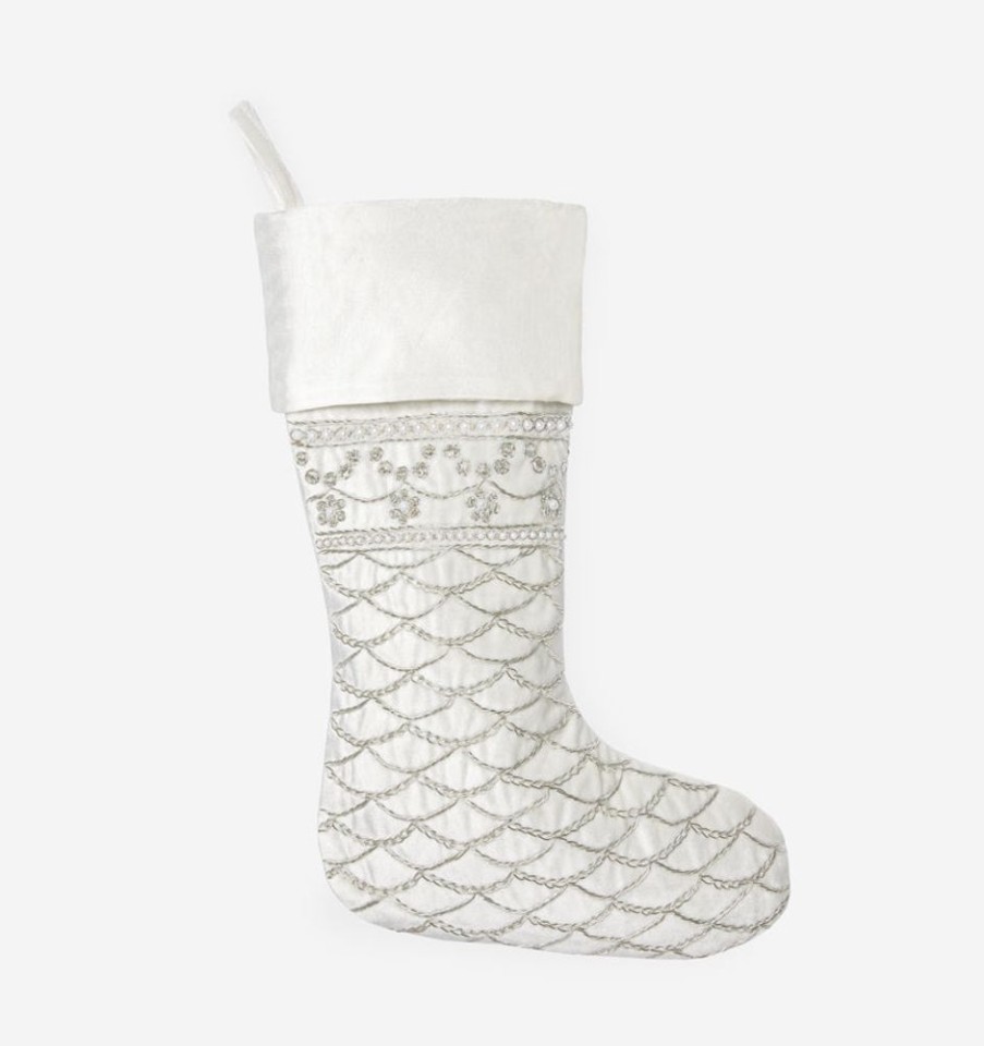 Decorate SFERRA Holiday Decor | Bolzano Stocking Ivory/Silver